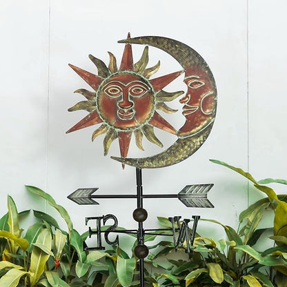 TERESA'S COLLECTIONS Sun & Moon Face Solar Outdoor Lights, Metal Decorative Stake Weathervane Garden Decor for Outside, Yard Decorations Outdoor Lawn Ornaments for Porch Decor Gifts for Mom, 34"