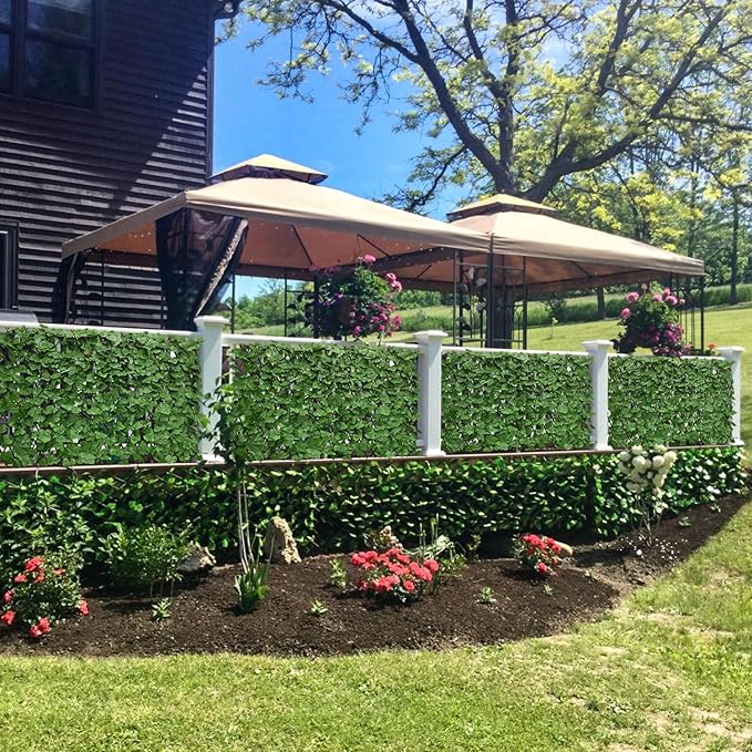 Expandable Faux Ivy Fence Privacy Screen with Artificial Flower,Greenery Expandable Stretchable Covers Panel for Balcony Patio Apartment Garden Outdoor Decor 36X92INCH