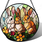 Stained Glass Window Hanging - 3 Cute Rabbits Suncatcher for Doors Garden Patio Bunny Sun Catchers Decor Christmas Mother's Day Birthday Teenager Gifts for Women Men Mom Nana Friend 11.8 in