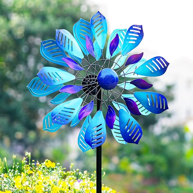 Wind Spinners Outdoor for Yard and Garden, Metal Large Wind Spinner with Stake, Windmill for Yard, Gift for Family Friends(84'' H x 24'' W)