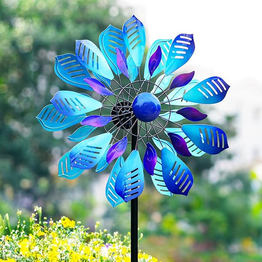 Wind Spinners Outdoor for Yard and Garden, Metal Large Wind Spinner with Stake, Windmill for Yard, Gift for Family Friends(84'' H x 24'' W)