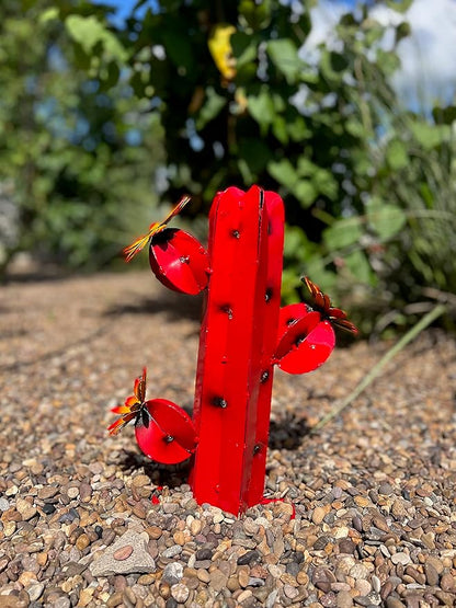 Mini Metal Saguaro - Garden Art (Red)