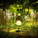 Frog Solar Garden Light, Waterproof Auto On/Off Path Lights Yard Art Ornament, Outdoor Iron Frog Decoration for Yard, Patio, Pathway (Green)