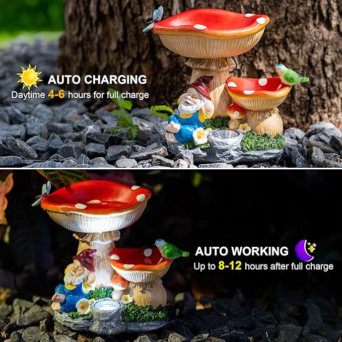 ZQQLITE Solar Gnome Statues Figurine Lights - Garden Lighting Outdoor Decorations, Gnome Sleeping Under Mushroom, Yard Art Lawn Ornaments for Porch Patio Balcony - Gnome Gifts for Women Mom