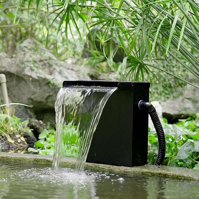 NFESOLAR Pond Waterfall Spillway with Pump Kit, Large 11.8" W 13.4" H Capacity Stainless Pond Waterfall Box with Filtration, LED Lights for Garden Outdoor Pond up to 2000 Gallons N4313