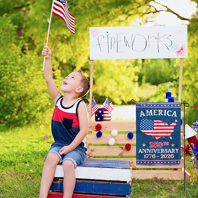 250th Anniversary America USA Garden Flag for Outside, USA Map 250 Years of Freedom 1776-2026 Patriotic Double-Sided Waterproof Yard Flag 12x18 Inch for 4th of July Memorial Day Outdoor Deco
