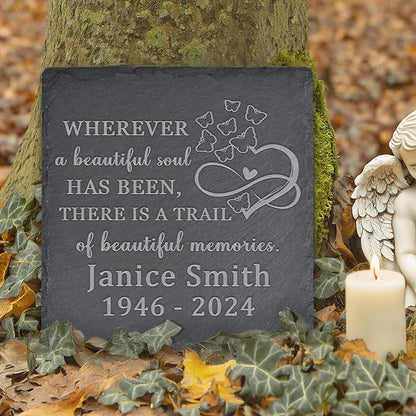 Memorial Garden Stone, Memorial Stone, Personalized Memorial Gifts, Sympathy Gifts for Loss of Loved One, Bereavement Gifts for Loss of Father Mother - A Beautiul Soul - Square