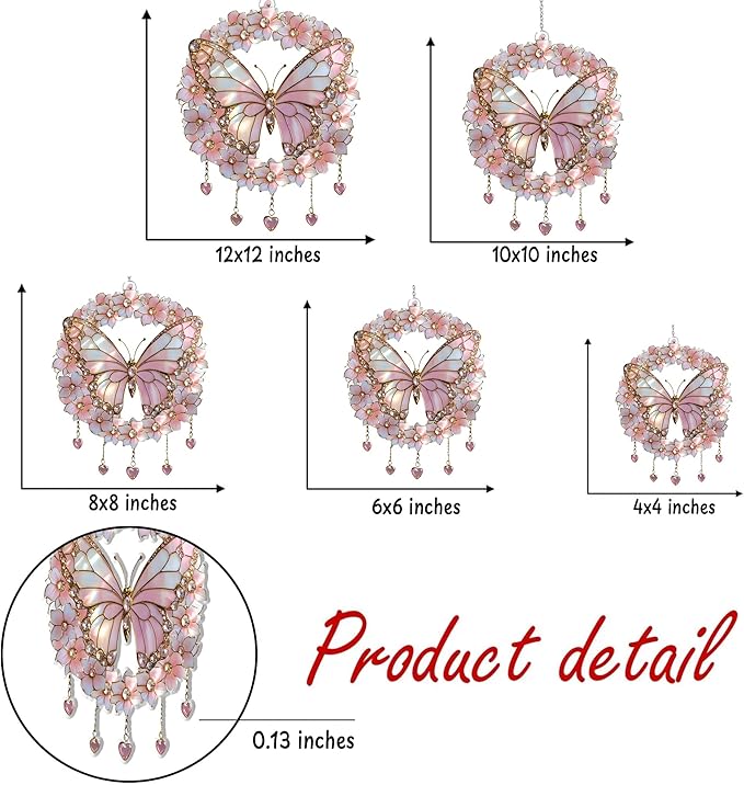 Butterfly Flower Wreath Acrylic Suncatcher, Flower Suncatchers for Window Hangings, Stained Glass Effect Garden Decor, Gift for Mother's Day, Mom, Grandma, Wife, Women
