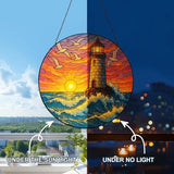 Stained Glass Window Hanging,Lighthouse Sun Catchers Stained Glass Panels for Indoor Windows Wall Art Decor, Memorial Gift for Mom Women Wife Men Lovers (11.8inch)