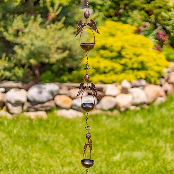 Zaer Ltd. Ornate Hanging Rain Chains (Bronze Finish, Angels)