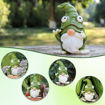Outdoor Garden Frog Gnome Statue, Garden Gnomes Outdoor Figurine, Sculptures & Statues, Decoration for Outside Yard Lawn Patio Porch Home Decor, Green Nomes Knome Ornament (Green)