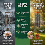 37" Matte Textured Aluminum Wind Chimes for Outdoor Patio & Garden – Large Modern Black Wind Chime with Deep Soft Tone, Thoughtful Home Gift (Black, 37")
