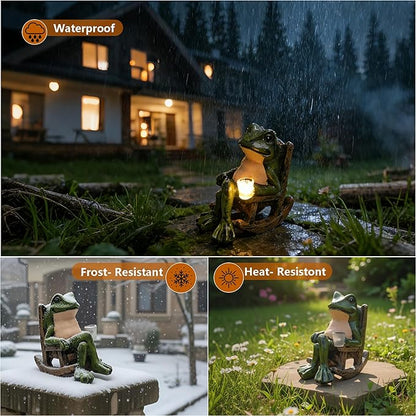 Solar Garden Statues Outdoor Decor,Frog Figurine Solar Lights, Waterproof Solar Lantern for Balcony Patio Porch Lawn Yard Ornament Art - Gift Ideas for Gardening Grandma Women 3.94"x3.54"x2.36"