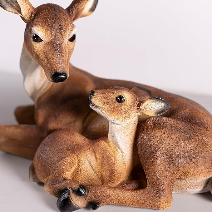 14.9 Inch Mother and Fawn Deer Statue & Deer Decoy - Outdoor Garden Lawn Decoration — Suitable for Yard/Patio/Christmas Decor, Ideal Gift for Female Garden Enthusiasts