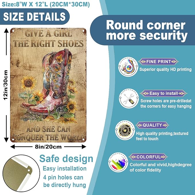 Cowgirl Boots Tin Sign Wall Decor Funny Iron Sign Gift for Home Restaurant Bar Cafe Garage 8 x 12 Inch
