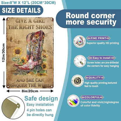 Cowgirl Boots Tin Sign Wall Decor Funny Iron Sign Gift for Home Restaurant Bar Cafe Garage 8 x 12 Inch