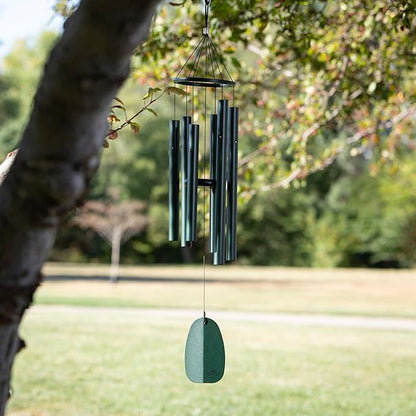 Woodstock Chimes Bells of Paradise Medium 32" Green Outdoor Memorial Gift, Wind Chimes for Backyard, Porch, Garden Patio Decor, Deep Tone Windchime BPMGR