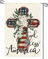 AVOIN colorlife God Bless America Stars and Stripes Garden Flag 12x18 Inch Double Sided, Memorial Day 4th of July Patriotic Lily Cross Yard Outdoor Decoration