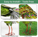 Peacock Yard Art Garden Decor Metal Peacock Outdoor Statue & Sculpture for Patio Lawn Backyard Outside Decorations Vibrant Multicolor, Green