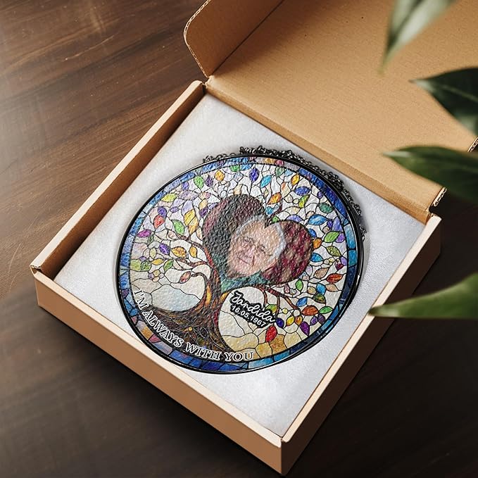 NAZENTI Custom Memorial Photo Gift for Grandpa, Keepsake and Remembrance, Sympathy in Memory of Loved One Gifts, I'm Always with You Gifts Sympathy Personalized Stained Glass Window Hanging
