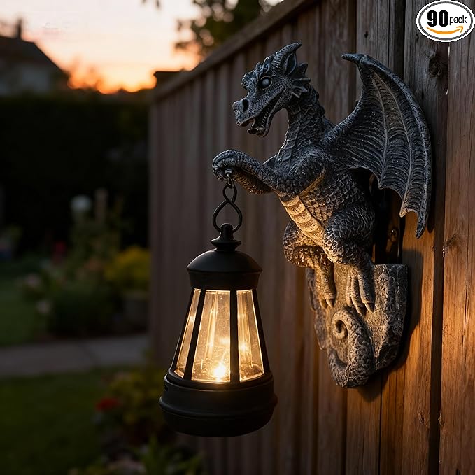 Large Solar-Powered Dragon Statue, Outdoor Decoration - 9-inch Garden Decor with Solar Light, Waterproof Wall Hanging, Resin Sculpture, Patio/Garden Decoration Gift