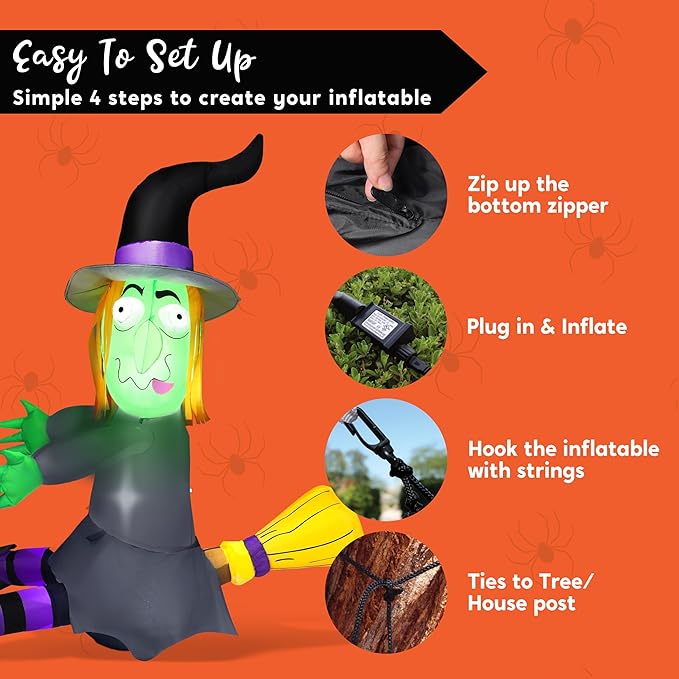 Joiedomi 4FT Halloween Inflatable Witch with Build-in LED Lights - Outdoor Blow Up Decor for Yard, Trees & Parties | Witch Decorations, Waterproof Halloween Inflatables Outdoor, Blow Up Yard Decor