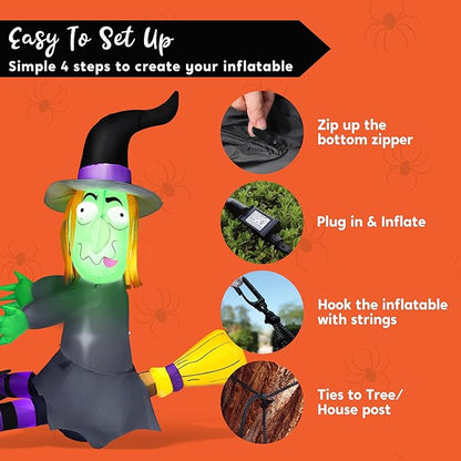 Joiedomi 4FT Halloween Inflatable Witch with Build-in LED Lights - Outdoor Blow Up Decor for Yard, Trees & Parties | Witch Decorations, Waterproof Halloween Inflatables Outdoor, Blow Up Yard Decor