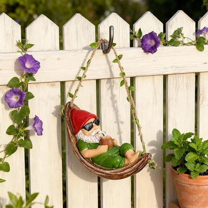 Gnome Statues for Garden Decor,Garden Hanging Decor, Resin Hanging Decorations for Outdoor, Tree Ornaments Figurines for Outside Gifts for Man Women(Coconut)