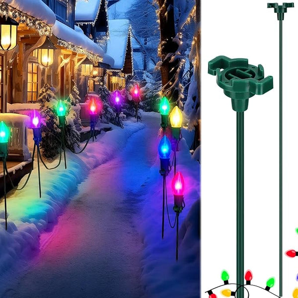 Gisafai 12 Pcs 15 Inch Christmas Light Stakes Universal Yard Lawn Holiday for C9 or C7 Light Stakes for Christmas Garden Ground Pathway Driveways Decoration (Green)