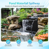 POPOSOAP Pond Waterfall Spillway Kit with LED Lights, 13.4" H x 12" W Stainless Steel Spillway with 660GPH Pond Pump, Filtration, 10FT Corrugated Tubing Waterfall for Water Garden, Backyard, Pool