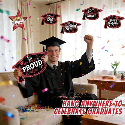 13Pcs Graduation Yard Signs Class of 2026 Large Congrats Grad Sign with Stakes & String Hanging Graduation Decorations for Indoor Outdoor Yard Lawn Porch School (Red)