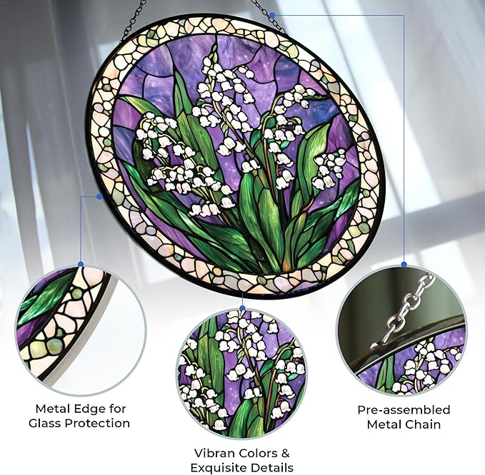 Lily of The Valley Suncatcher Stained Glass Window Hangings for Women Mom Red Birds Sun Catchers Colorful Ornament Bird Lovers Gift Gifts for Women Mom Wife