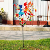 Solar Fairy Garden Stakes - Metal Whimsical Yard Art Decor, Warm LED Lights Waterproof Outdoor Decorative Stakes for Path Patio, Perfect Fairy Gift for Women/Mom(Twin Fairies)