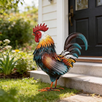 Ratuor Rooster Garden Statue Sculpture Metal Chicken Yard Decor Outdoor Figurines Patio Backyard Decoration (Yellow)