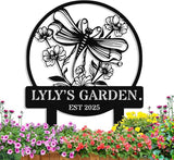Personalized Metal Dragonfly Garden Signs with Stake, Custom Garden Signs for Outside Waterproof, Customized Name Sign Yard Lawn Gardens Decor Gardening Gifts for Moms Grandmas Gardeners