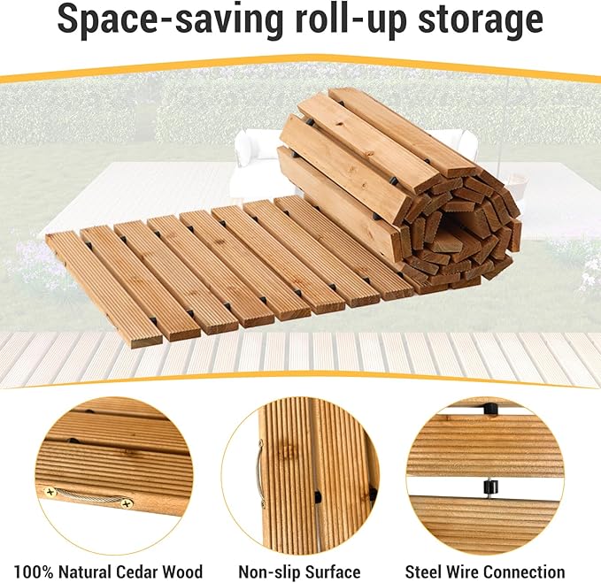 8FT Straight Wooden Garden Pathway Walkway Outdoor Roll Out Decorative Garden Non-Slip Patio Path Decorative Boardwalk Road Floor for Pool Backyard Wedding Party Beach (Warm Brown)