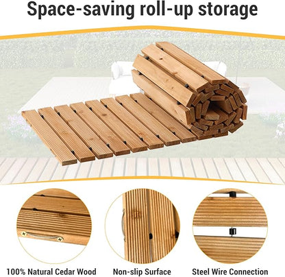 8FT Straight Wooden Garden Pathway Walkway Outdoor Roll Out Decorative Garden Non-Slip Patio Path Decorative Boardwalk Road Floor for Pool Backyard Wedding Party Beach (Warm Brown)