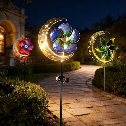 SunKite Solar Spinner Moon Outdoor Lights Waterproof,Solar Moon Garden Light Outdoor Decorative Stakes Lights Yard Garden Patio Lawn Pathway Decoration Gifts Grandma Mom