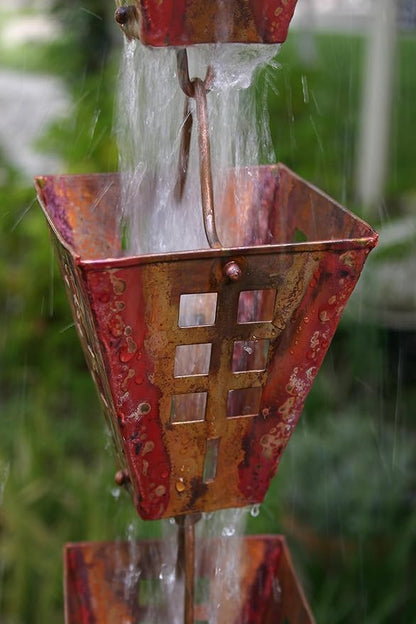 Arts & Crafts Square Cups Rain Chain with Installation Kit (11 Foot)