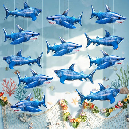 Realspring 12 Pcs 15 Inch Inflatable Shark Party Decorations Summer Shark Inflatables Outdoor Decor Large PVC Ocean Animals Blow up Hanging Ornaments for Beach Under The Sea Party Supplies Gift