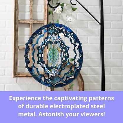 VP Home Kinetic Wind Spinner - Large Mandala Turtle - Colorful Garden Metal Outdoor Spinners - Unique Yard Wind Catchers - 3D Garden Wind Art Sculpture - Lawn and Patio Hanging Windmill Decorations