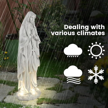 VChymm Virgin Mary Statue 31.49 Inch Religious Garden Statue Solar Mary Statue Outdoor Yard Patio Deck Home Entryway Hallway Sculpture
