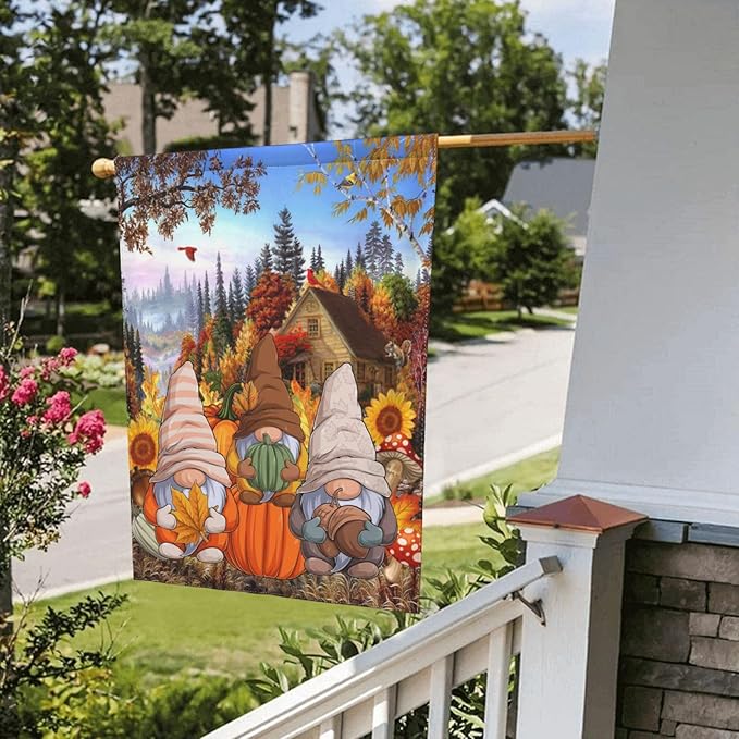 Autumn Gnomes Garden Flag 12 X 18 In Outdoor Happy Fall Y'all Mini Yard Flag Pumpkin House Flags Double-Sided Farmhouse Sign For Home Garden Decoration