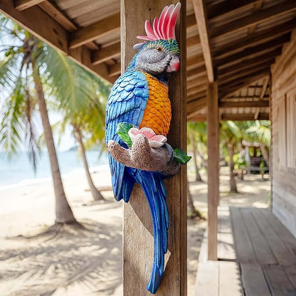 Tropical Hanging Parrot Decor,Real Resin Bird Figurines,Bird Statues,Home Ornament Decor for Tiki Bar,Perfect for Yard Ornaments,Tree Decorations Outdoor,Patio,Lawn,Tree Trunk, Porch