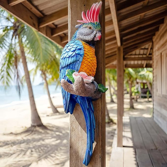 Tropical Hanging Parrot Decor,Real Resin Bird Figurines,Bird Statues,Home Ornament Decor for Tiki Bar,Perfect for Yard Ornaments,Tree Decorations Outdoor,Patio,Lawn,Tree Trunk, Porch
