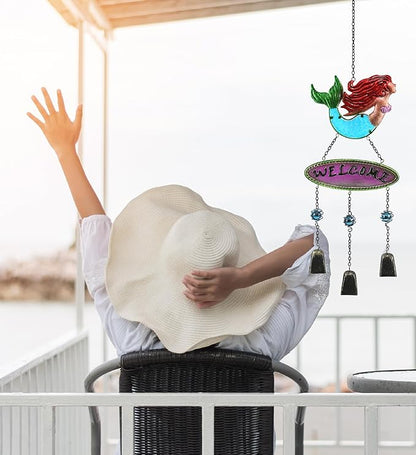 CoTa Global Mermaid Wind Chime - Handmade Glass and Metal Chime - Ocean Life Hanging Decor - Colorful Home Decor Gift, Indoor and Outdoor Hanging Decoration for Porch, Patio, and Garden - 25.5 Inches
