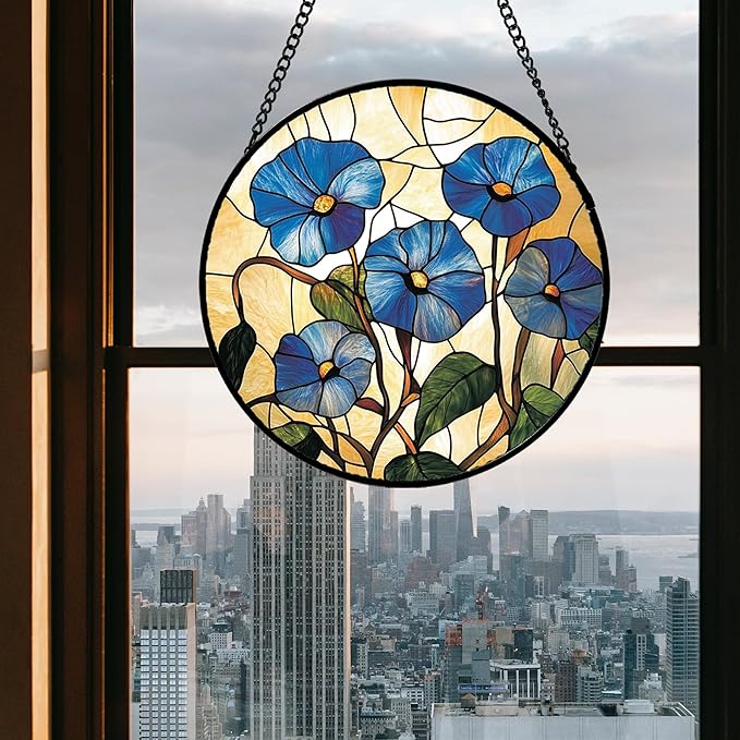 Stained Glass Window Hanging - Colorful Flower Suncatcher for Door Garden Home Decor Wildflowers Sun Catcher Christmas Birthday for Friend Lovers Women Mom Nana 15 in