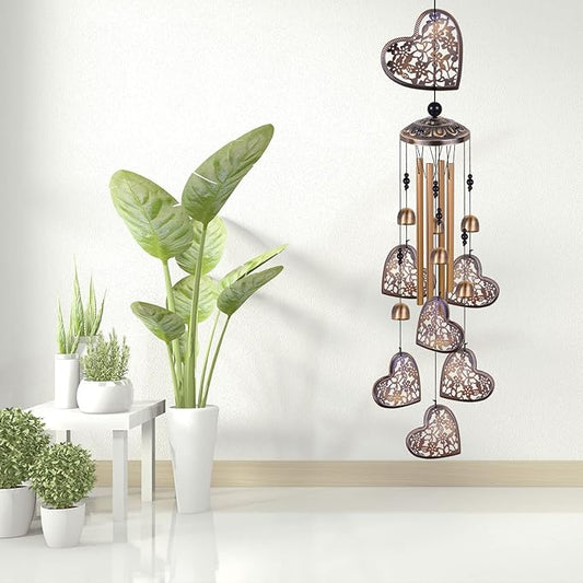Outdoor Hearts Wind Chimes, Bronze Wind Chimes, Heart-Shape Wind Bells Gifts for Mom & Women, Heart Memorial Wind Chime for Home, Garden, Indoor, Outdoor Decoration, Garden Windchimes
