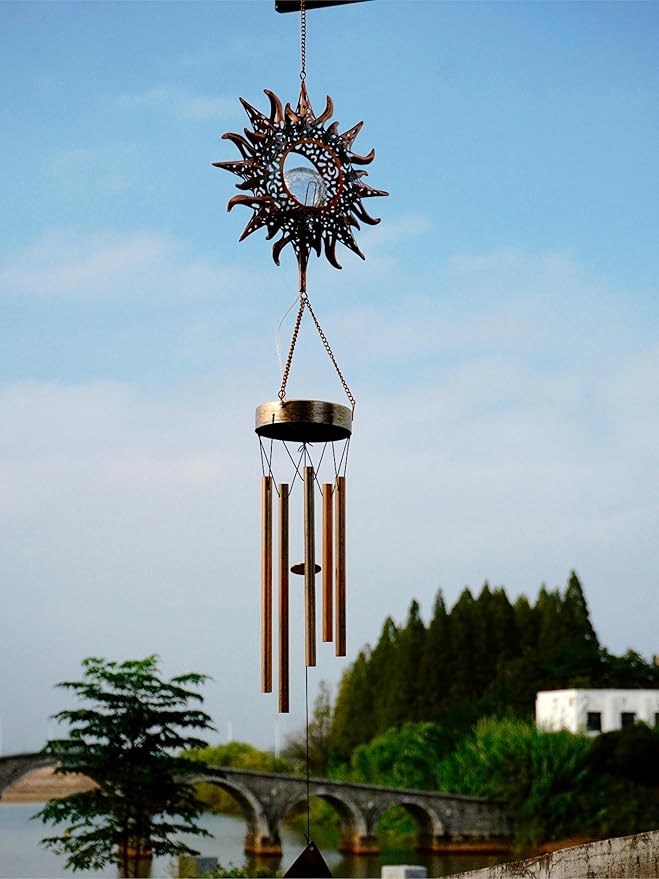 Sun Wind Chimes, Metal Wind Chimes, Waterproof Anti-Corrosion, Solar Wind Chime, Wind Chime for Outside/Window/Door/Garden/Outdoors, Gifts for Girl/mom/Friend. (Sun)