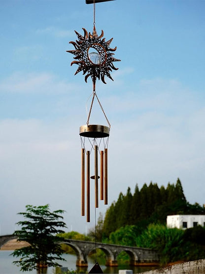Sun Wind Chimes, Metal Wind Chimes, Waterproof Anti-Corrosion, Solar Wind Chime, Wind Chime for Outside/Window/Door/Garden/Outdoors, Gifts for Girl/mom/Friend. (Sun)